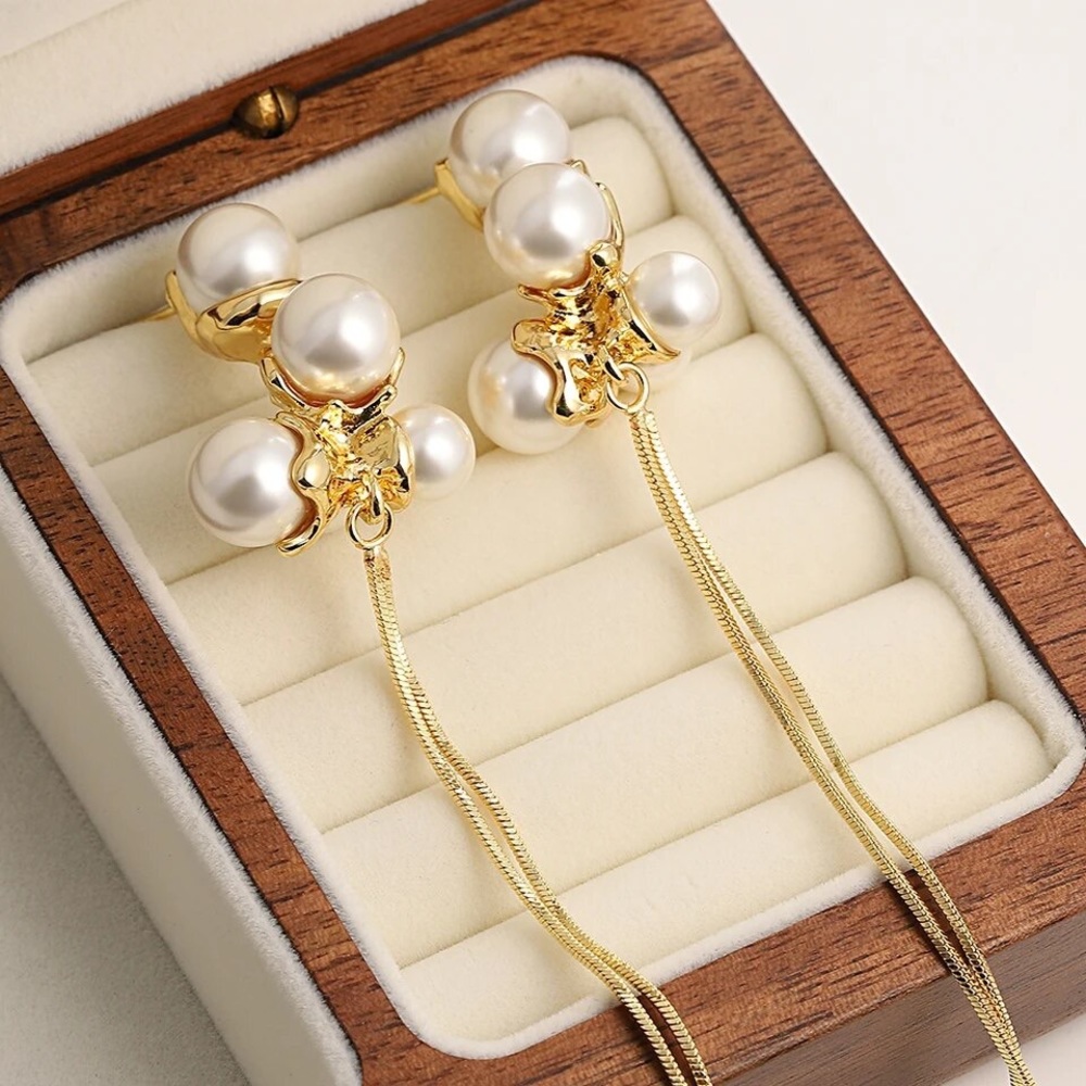 Golden Cascade Pearl Drop Earrings
